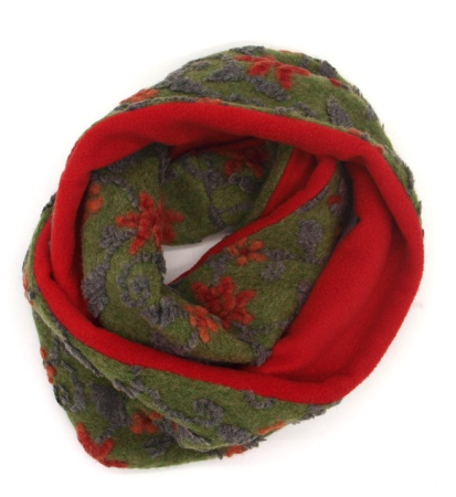 Preview: Loop Musterwalk Loopschal Winter warm Fleece rot gefüttert Unikat