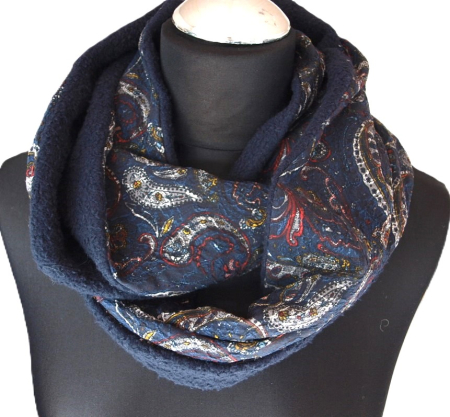 Schlauchschal Loopschal blau Paisley handgefertigt gefüttert Fleece warm Winter