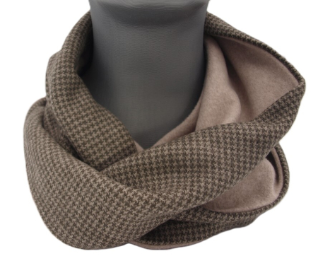 Preview: Loop Hahnentritt Loopschal Bio-Baumwollfleece beige gefüttert handgefertigt