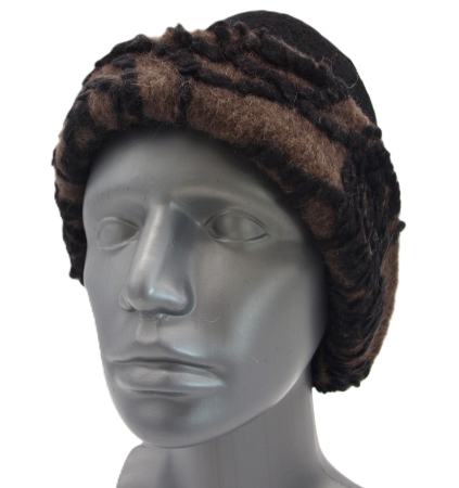 Hut Musterwalkstoff Ornamente schwarz auf braun gefüttert braun Walk Einheitsgröße