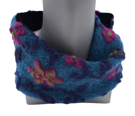 Preview: STIRNBAND Blumen auf blau Größe verstellbar, Nickystoff gefüttert