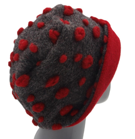 Hut Musterwalkstoff Punkte rot auf anthrazit gefüttert rot Walk Einheitsgröße