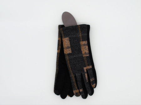 Handschuhe Damen Grafikmuster gefüttert grau-beige touchscreen-kompatibel