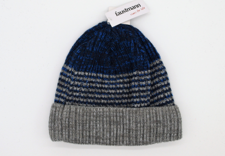 Faustmann Herren Strickmütze Streifen blau-grau