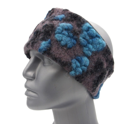 Preview: STIRNBAND Blumen türkis auf grau Größe verstellbar, Nickystoff gefüttert