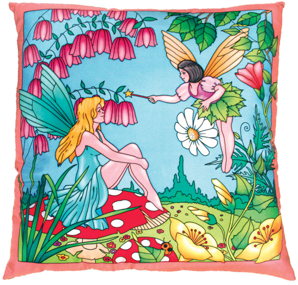 FAIRIES ELFEN GUTTA-KISSENHÜLLE  Pierre Willocq Kollektion Habotai / Ponge 8 Kontur SCHWARZ