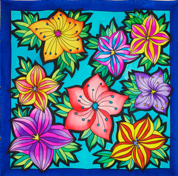 BOUQUET IDEEN GUTTA-SEIDENTUCH 55x55cm Ponge 8 Konturen schwarz