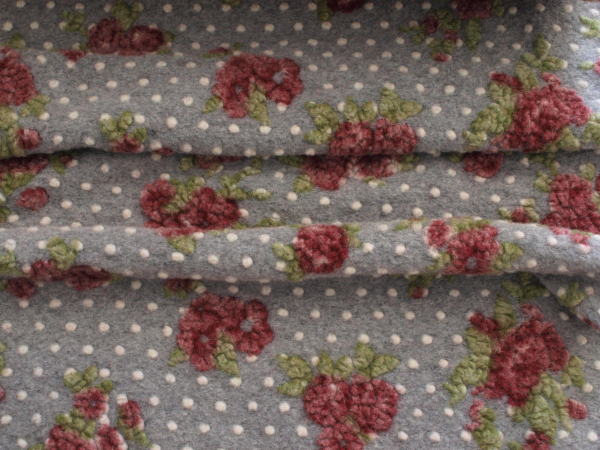 Musterwalk Roses & Dots auf grau Walkstoff Italien gemustert Walkloden