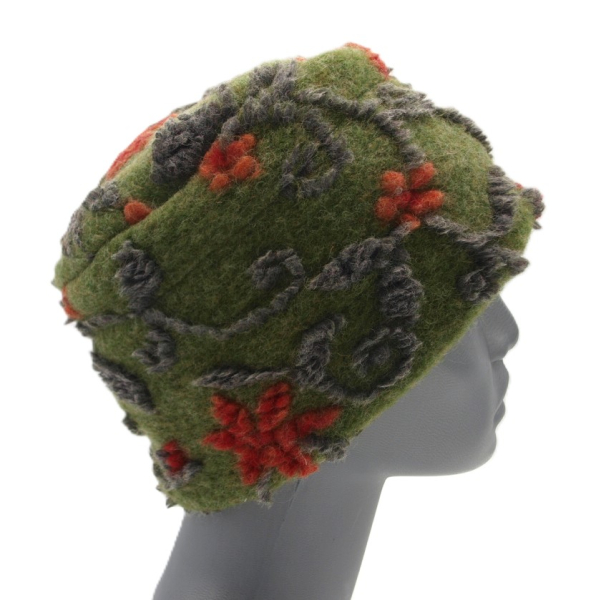 Unikat Mütze Musterwalkstoff Walk gefüttert handgefertigt grün