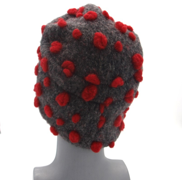 Unikat Mütze Musterwalkstoff Walk gefüttert handgefertigt Punkte rot