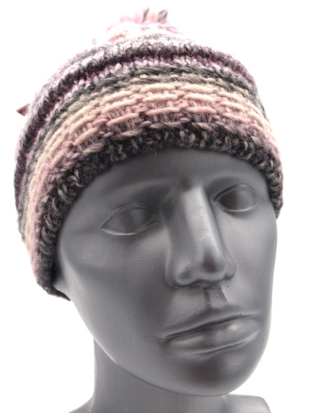 Gebeana Damen Strick-Mütze rosa-grau Bommel Strick made in Germany