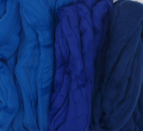 Filzwolle 220g superfeiner Merino-Kammzug Filzen 19,5mic 3 dunkle Blautöne