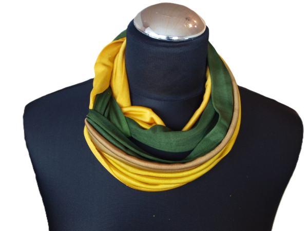 SCHLAUCHSCHAL LOOP SEIDENJERSEY 100% reine Seide Curry-Grün