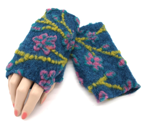 STULPEN Blumen rosa auf blau HANDGEFERTIGT mit Daumenloch