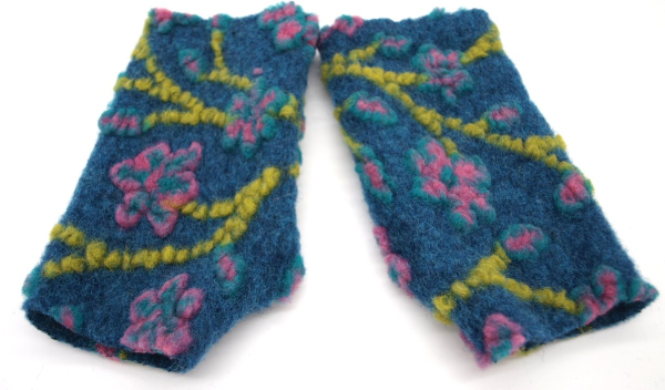 STULPEN Blumen rosa auf blau HANDGEFERTIGT mit Daumenloch