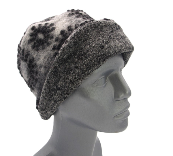 Hut Musterwalkstoff Strahlen schwarz auf grau gefüttert unifarbener Walk Einheitsgröße