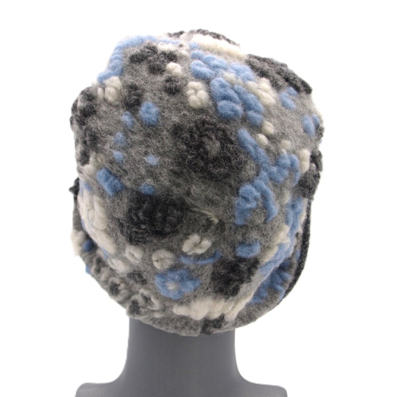 Hut Musterwalkstoff Blumen hellblau auf grau gefüttert Walk Einheitsgröße