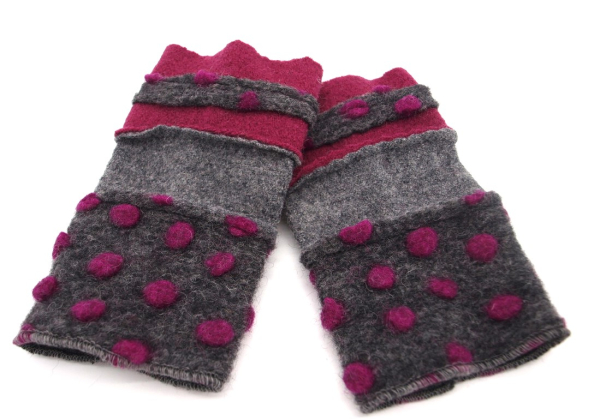 Stulpen Pulswärmer Armstulpen Unikat Punkte pink auf anthrazit