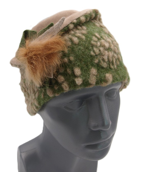 STIRNBAND Strahlen beige auf grün. Blume abnehmbar