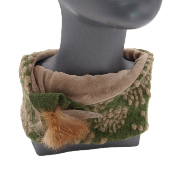 STIRNBAND Strahlen beige auf grün. Blume abnehmbar