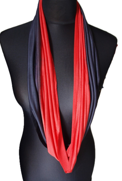 SCHLAUCHSCHAL LOOP SEIDENJERSEY 100% reine Seide schwarz-rot