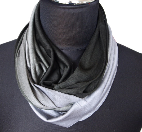 SCHLAUCHSCHAL LOOP SEIDENJERSEY 100% reine Seide grau-schwarz