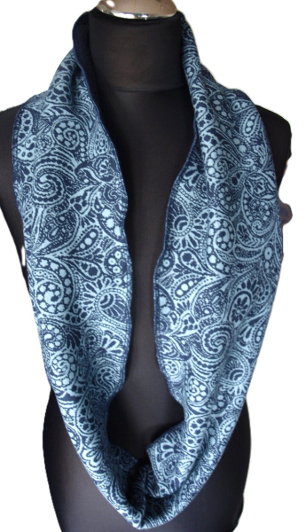Loop Baumwolljaquard Loopschal Baumwollfleece blau gefüttert edel exclusiv