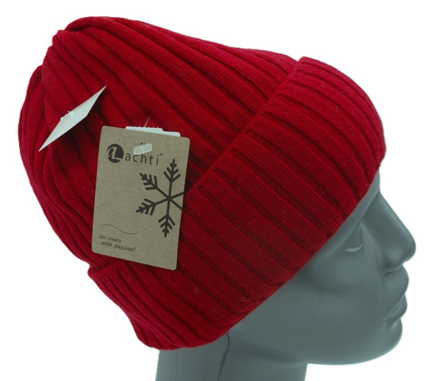 Lachti Strickmütze Rippenmuster komplett gefüttert warm Viskose rot