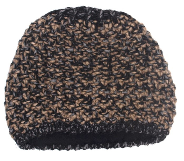 Strickmütze Beanie lang braun Ballonmütze Fa. Gebeana Strickgrau gefüttert made Germany