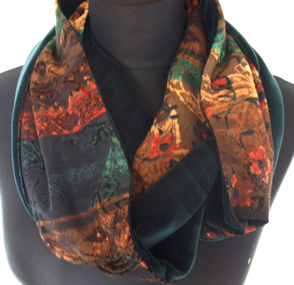 Loop Orient Paisley Loopschal Baumwollsamt braun gefüttert