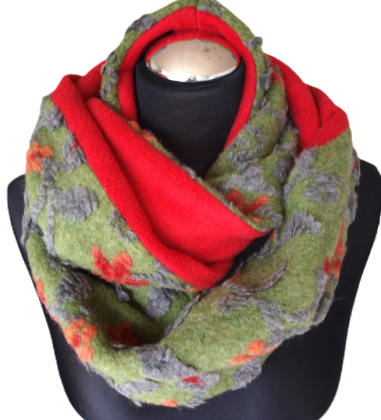 Loop Musterwalk Loopschal Winter warm Fleece rot gefüttert Unikat