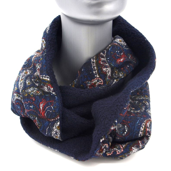 Schlauchschal Loopschal blau Paisley handgefertigt gefüttert Fleece warm Winter