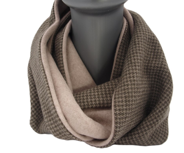Loop Hahnentritt Loopschal Bio-Baumwollfleece beige gefüttert handgefertigt