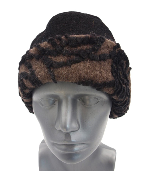 Hut Musterwalkstoff Ornamente schwarz auf braun gefüttert braun Walk Einheitsgröße