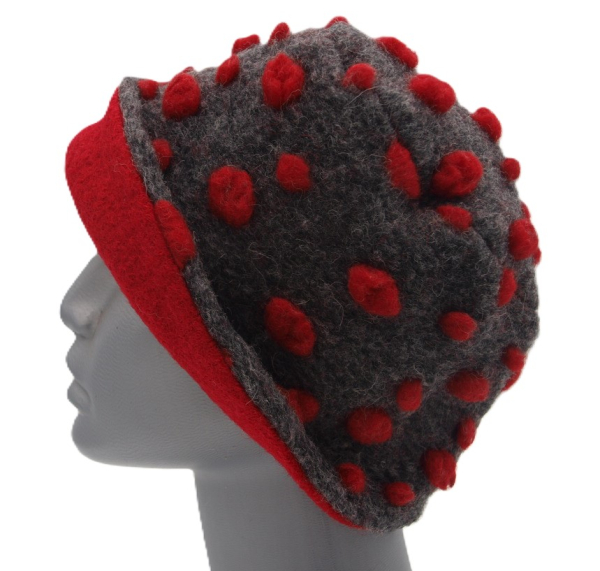 Hut Musterwalkstoff Punkte rot auf anthrazit gefüttert rot Walk Einheitsgröße