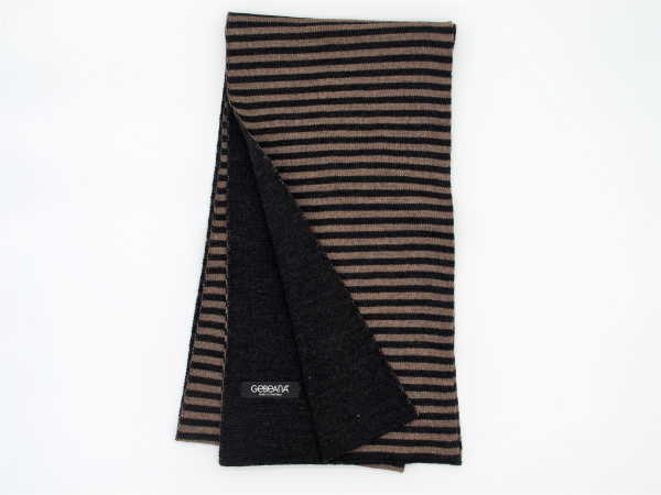 Wollschal gestrickt doppellagig Streifen taupe-anthrazit 100% Wolle, made in Germany