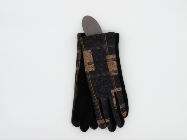 Handschuhe Damen Grafikmuster gefüttert grau-beige touchscreen-kompatibel