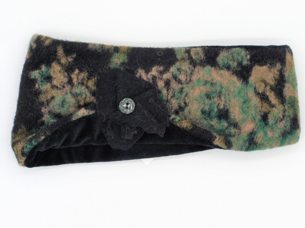 STIRNBAND Blumen grün auf anthrazit, Blume abnehmbar, größenverstellbar