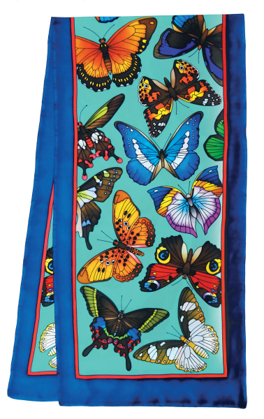 Schmetterlinge Mariposa Pierre Willocq SEIDENSCHAL 45x180 Ponge 9 Konturen schwarz