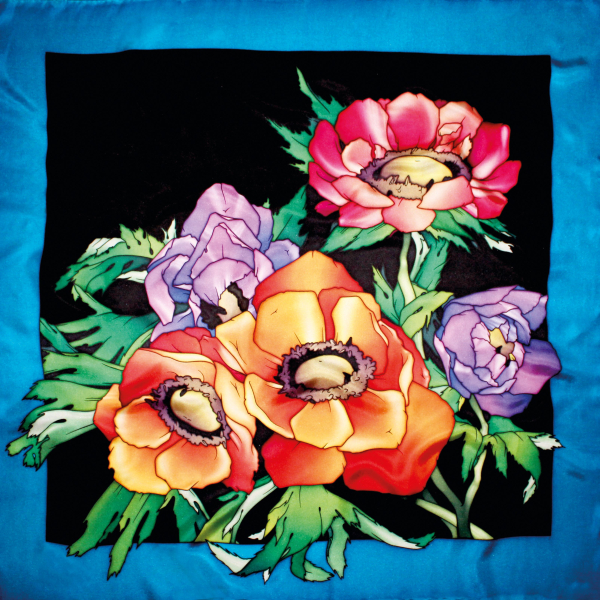 Anemones Yelena Belan COLLECTION GUTTA-SEIDENTUCH 90x90cm Habotai 8 /Ponge 9 Konturen SCHWARZ