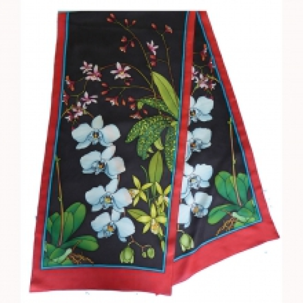 Orchidee Pierre Wiloque SEIDENSCHAL 45x180 Ponge 9 Konturen schwarz