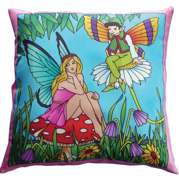 FAIRIE PIXIE ELFEN GUTTA-KISSENHÜLLE  Pierre Willocq Kollektion Habotai / Ponge 8 Kontur SCHWARZ