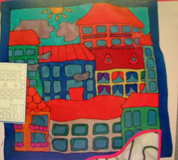 TOWNSCAPE GUTTA-SEIDENTUCH 55x55cm Ponge 5 Konturen schwarz