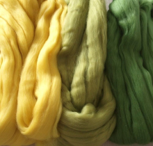 Filzwolle 200g superfeiner Merino-Kammzug Filzen 19,5mic gelb-grün-grün