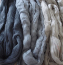 Filzwolle 220g superfeiner Merino-Kammzug Filzen 19,5mic 3 x Grautöne