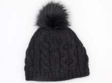 Gebeana Damen Strick-Mütze schwarz Fell-Bommel Kunstfell, made in Germany