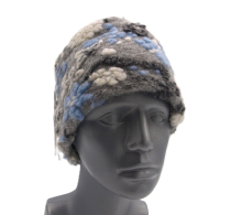 Mütze Musterwalkstoff Blumen auf hellblau Walk gefüttert handgefertigt