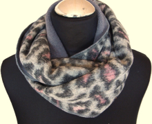 Loop Leo Walkstoff Loopschal Baumwollfleece grau-rosa gefüttert