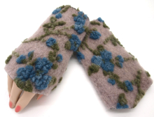 STULPEN Blumen blau auf beige HANDGEFERTIGT mit Spitze