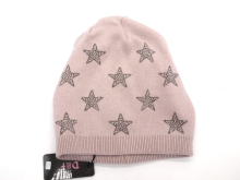 Mütze D&F Fashion Strickmütze rosa Sterne doppellagig 30% Kaschmir 70% Viskose